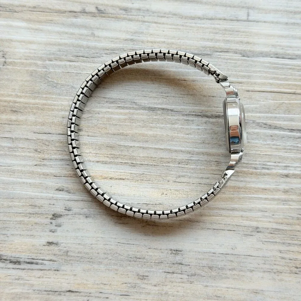 Vintage Timex Watch Dainty Silver Tone Bracelet Antique Cocktail 90s 50s Working